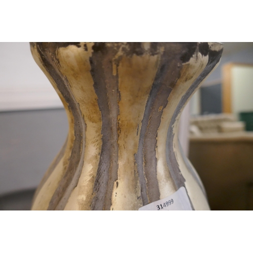 1354 - A hand crafted burnished and grey striped vase, H55cms (2239118)   #