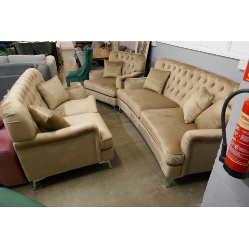 1365 - A Shane brushed gold velvet three seater sofa, two seater sofa and armchair * This lot is subject to... 