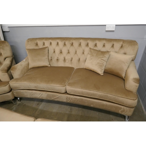 1365 - A Shane brushed gold velvet three seater sofa, two seater sofa and armchair * This lot is subject to... 