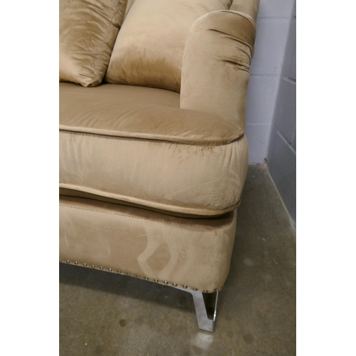 1365 - A Shane brushed gold velvet three seater sofa, two seater sofa and armchair * This lot is subject to... 