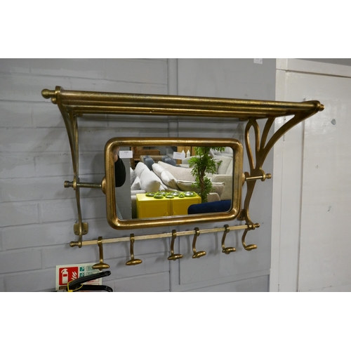 1420 - A gold luggage & coat rack with mirror