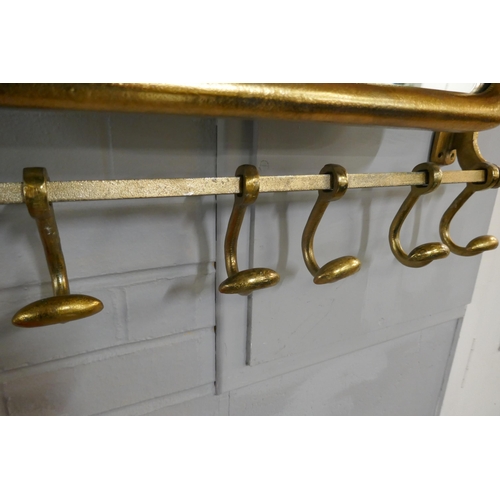 1420 - A gold luggage & coat rack with mirror