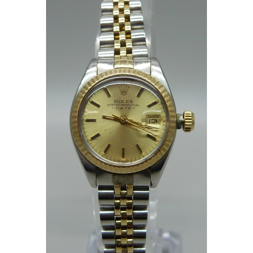 1000 - A lady's bi-metal Rolex Oyster Perpetual Date wristwatch, case back personalised, 'Elizabeth'