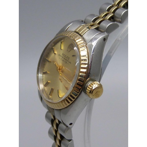 1000 - A lady's bi-metal Rolex Oyster Perpetual Date wristwatch, case back personalised, 'Elizabeth'