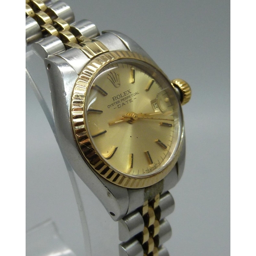 1000 - A lady's bi-metal Rolex Oyster Perpetual Date wristwatch, case back personalised, 'Elizabeth'