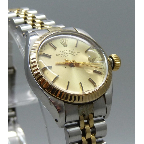 1000 - A lady's bi-metal Rolex Oyster Perpetual Date wristwatch, case back personalised, 'Elizabeth'