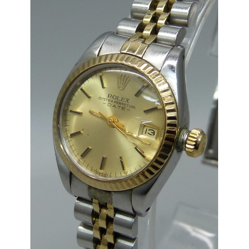 1000 - A lady's bi-metal Rolex Oyster Perpetual Date wristwatch, case back personalised, 'Elizabeth'