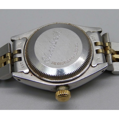 1000 - A lady's bi-metal Rolex Oyster Perpetual Date wristwatch, case back personalised, 'Elizabeth'