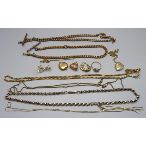 1006 - Two plated Albert chains, two lockets, etc.