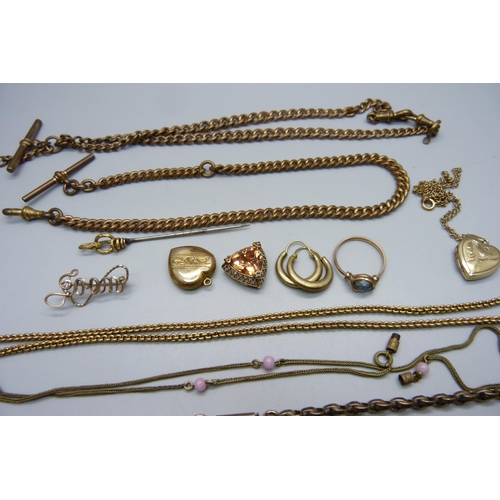 1006 - Two plated Albert chains, two lockets, etc.