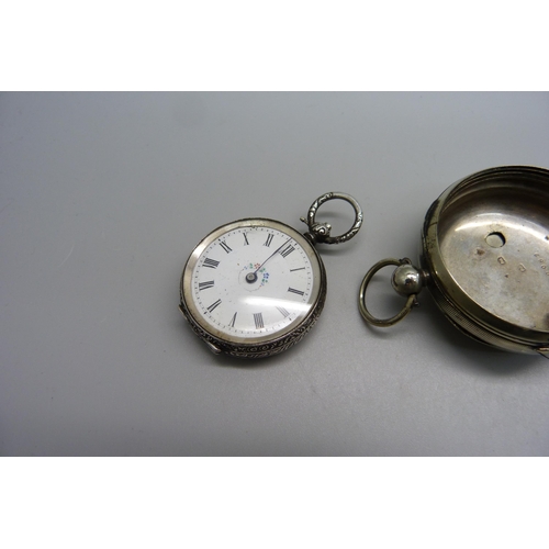 1021 - An .800 silver fob watch lacking hour hand, a Kay's pocket watch, etc.