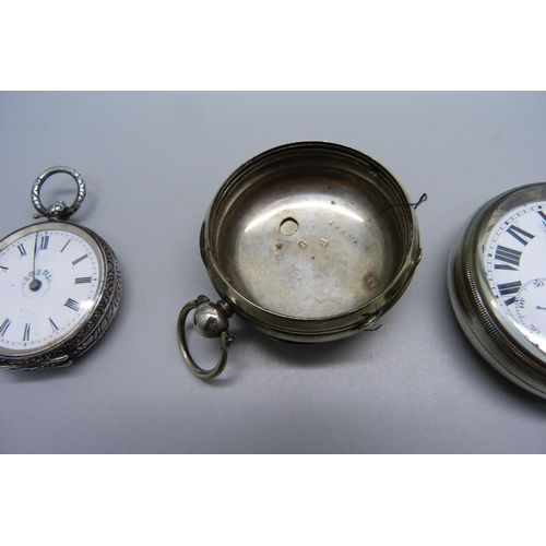 1021 - An .800 silver fob watch lacking hour hand, a Kay's pocket watch, etc.