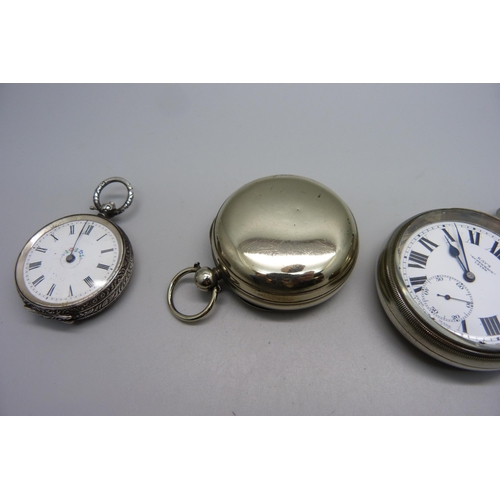 1021 - An .800 silver fob watch lacking hour hand, a Kay's pocket watch, etc.