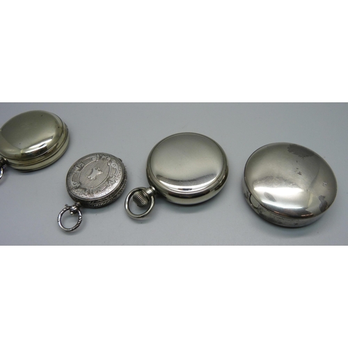 1021 - An .800 silver fob watch lacking hour hand, a Kay's pocket watch, etc.