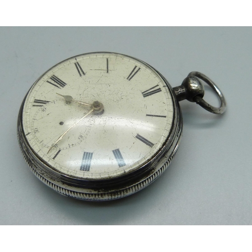 1022 - A silver cased fusee pocket watch, Chester 1868, diamond end stone