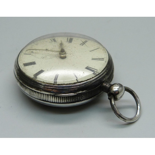 1022 - A silver cased fusee pocket watch, Chester 1868, diamond end stone