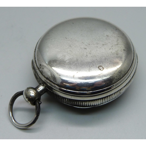 1022 - A silver cased fusee pocket watch, Chester 1868, diamond end stone