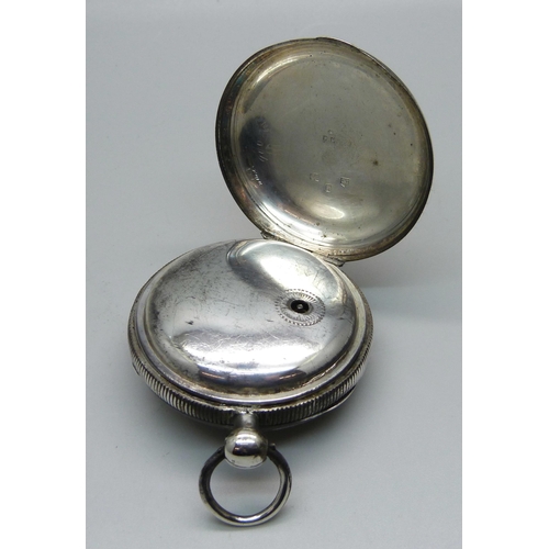 1022 - A silver cased fusee pocket watch, Chester 1868, diamond end stone