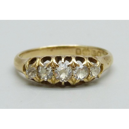 1025 - An 18ct gold, old cut diamond ring, approximately 0.50ct diamond weight, Birmingham 1895, 2.7g, L