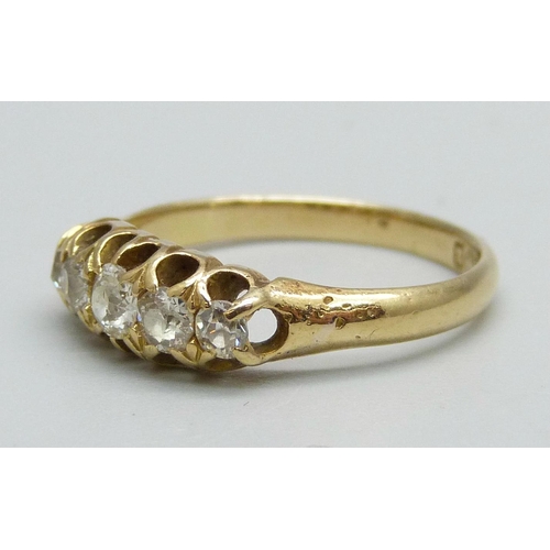 1025 - An 18ct gold, old cut diamond ring, approximately 0.50ct diamond weight, Birmingham 1895, 2.7g, L