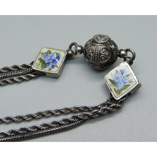 1027 - An Albertina chain with floral enamel fronted spacers