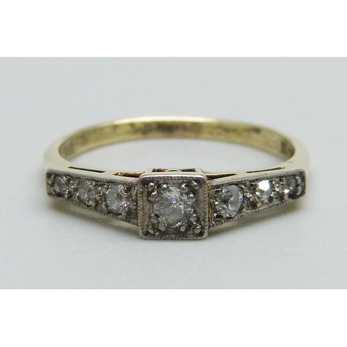 1028 - An Art Deco diamond set ring, shank, 2.2g, L, (shank scratched, marked 15ct or 18ct)