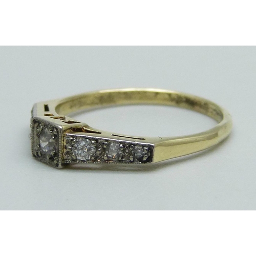 1028 - An Art Deco diamond set ring, shank, 2.2g, L, (shank scratched, marked 15ct or 18ct)