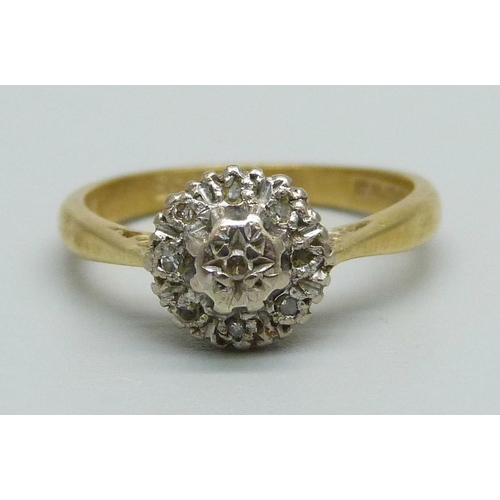 1039 - An 18ct gold and diamond ring, 3.2g, K