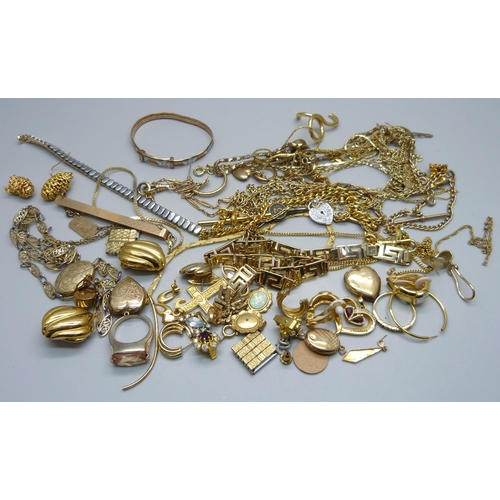 1049 - A box of gold plated jewellery and gold tone jewellery