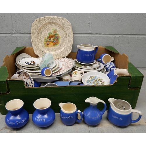 1077 - Assorted china including blue and white china with Welsh and south west place names **PLEASE NOTE TH... 