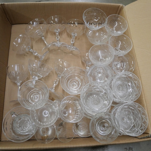 1084 - Two boxes of glassware; two decanters, a bowl, a jar and glasses **PLEASE NOTE THIS LOT IS NOT ELIGI... 