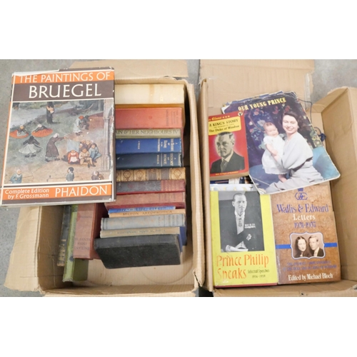 1095 - Two boxes of late 19th/early 20th Century books, History/Art/Literature and some later Royalty books... 