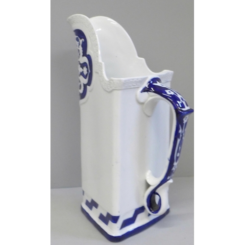 602 - A Royal Worcester blue and white pitcher, late 19th Century Aesthetic Movement, a/f, chipped to rim ... 