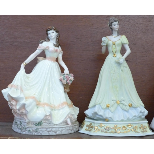 606 - Three Coalport figures, Admired Miranda (limited edition), Midnight Masquerade, a/f and Sisters (spe... 