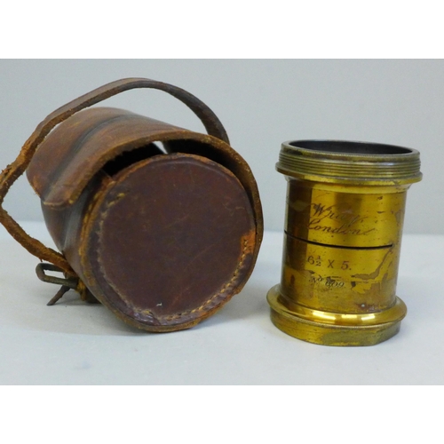 636 - A 19th Century Wray London camera lens in a leather case