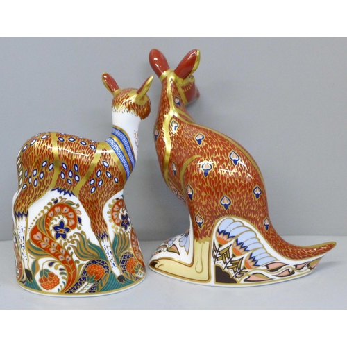 660 - A Royal Crown Derby kangaroo paperweight, The Australian Collection, silver stopper, and a fawn, gol... 