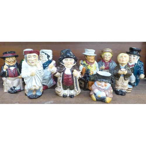 682 - A collection of ten Roy Kirkham Toby jugs, Charles Dickens characters, and one other Leonardo Collec... 