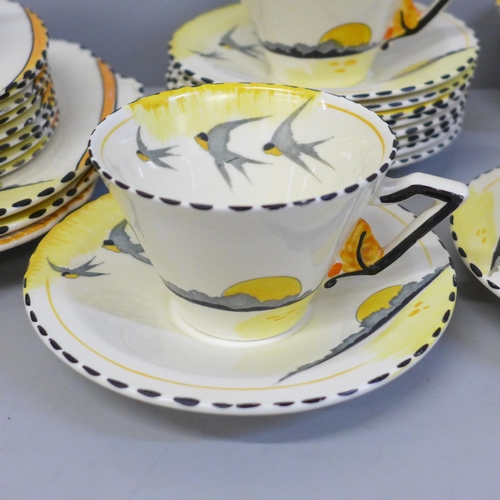 683 - A Burleigh Art Deco part tea set, one tea plate crazed and stained and one cup with chip to rim **PL... 