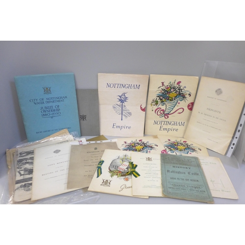 687 - Fifteen items of Nottingham ephemera from the 1800s/1900s including a Hippodrome programme 1921, Gra... 