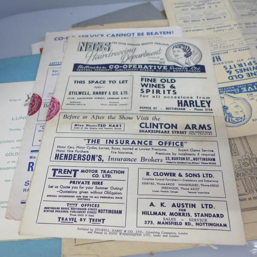 687 - Fifteen items of Nottingham ephemera from the 1800s/1900s including a Hippodrome programme 1921, Gra... 