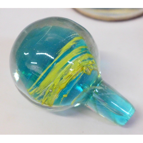 705 - A collection of glass paperweights including Caithness and a Mdina glass scent bottle