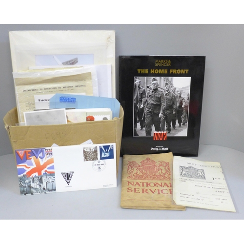 708 - Military ephemera; a box of military ephemera including official publications, postcards, etc.