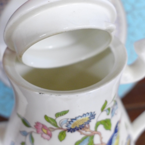 713 - An Aynsley Pembroke coffee pot, four Hammersley porcelain bells and an Aynsley cabinet plate