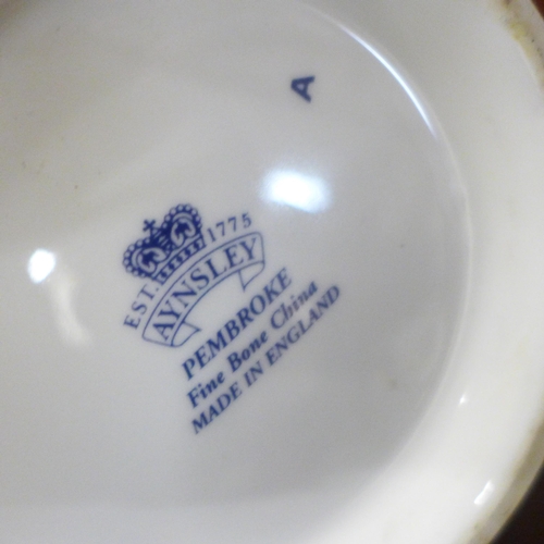 713 - An Aynsley Pembroke coffee pot, four Hammersley porcelain bells and an Aynsley cabinet plate