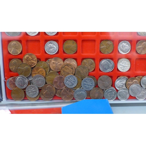 721 - Four Lindner coin trays with US and Canadian coins