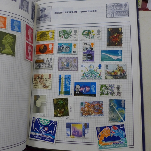 725 - World stamps; typical three generation family stamp collection housed in several albums including tw... 