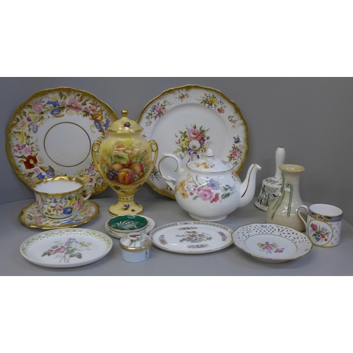 730 - A Hammersley cup, saucer and dinner plate, one other cabinet plate, Duchess tea pot, Aynsley Orchard... 