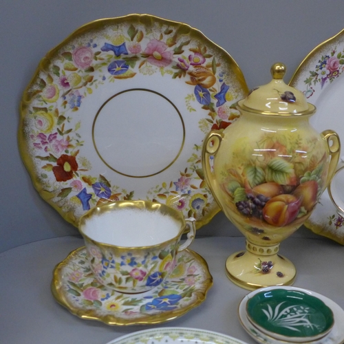 730 - A Hammersley cup, saucer and dinner plate, one other cabinet plate, Duchess tea pot, Aynsley Orchard... 