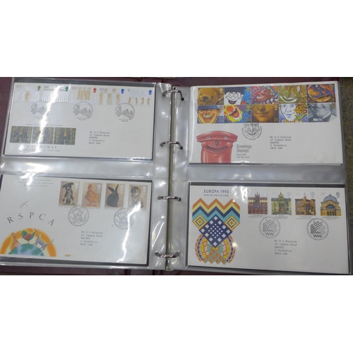 736 - Stamps; seven GB stamp and first day cover albums and contents