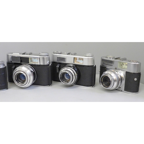 741 - Eight film cameras, Voigtlander x6, various models, Kodak and one other